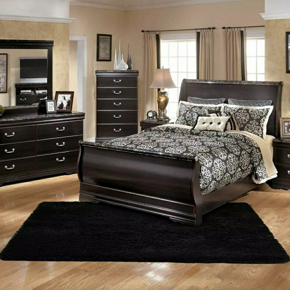 Black Faux Fur Area Rug 3'x5'